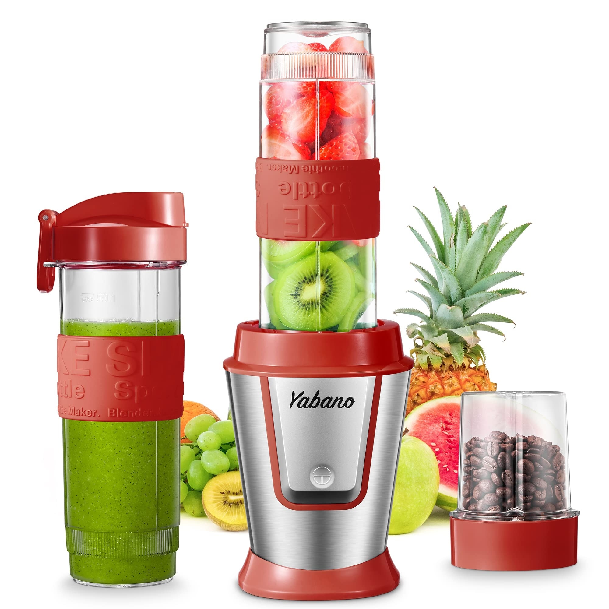 Personal Blender with 2 x 20oz Travel Bottle and Coffee/Spices Jar, Portable Smoothie, 500W Single Serve Blender