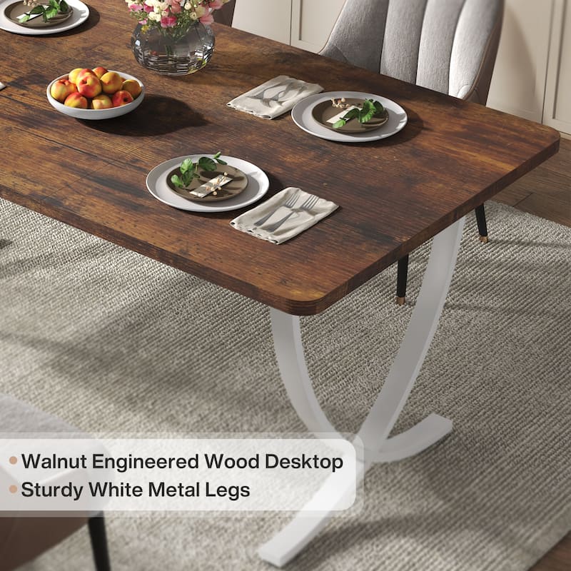 Rectangular Dining Table for 4 to 6, 63 Inch Modern Kitchen Table with Faux Marble Table Top and Metal Legs