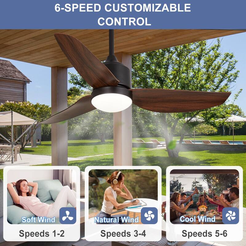 Outdoor Ceiling Fan with Light: 42-52 Inch Hanging - Plug in Waterproof Fans for Patio - Dimmable Remote App Control Black