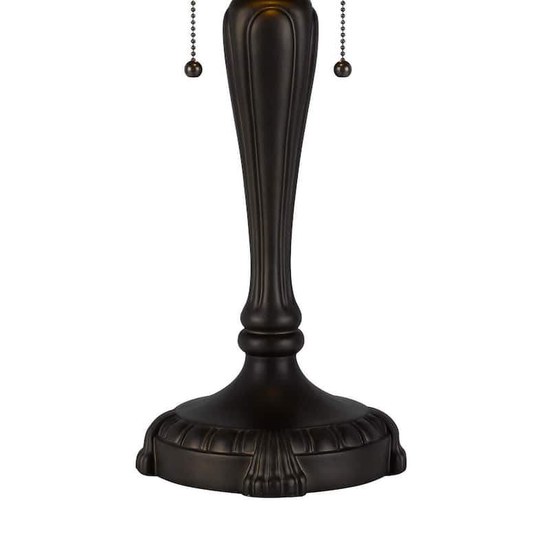 24 Inch Table Lamp, Floral Tiffany Style Stained Glass, Bronze Resin