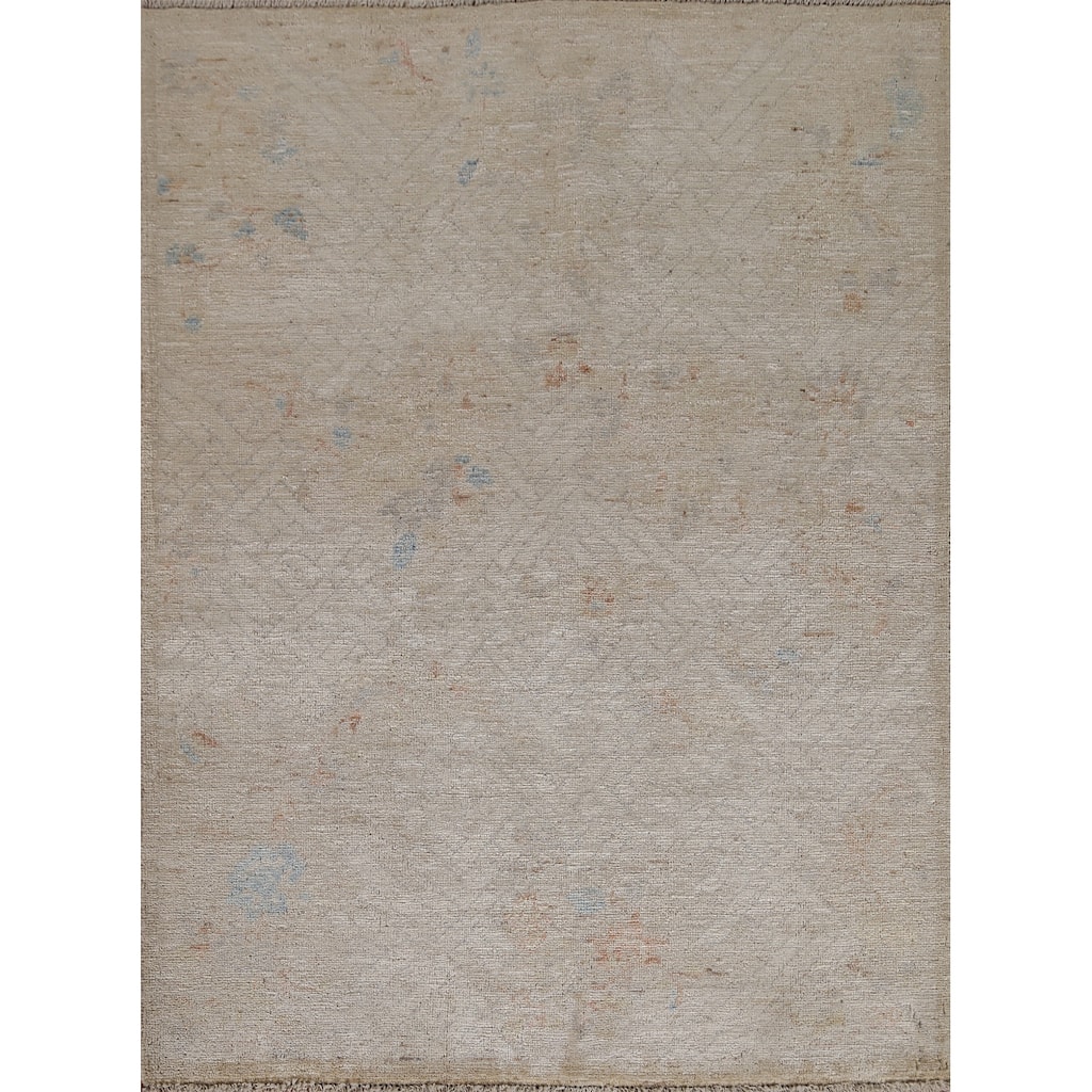 Geometric Art Deco Oriental Wool Area Rug Hand-knotted Foyer Carpet - 3'11" x 4'10"