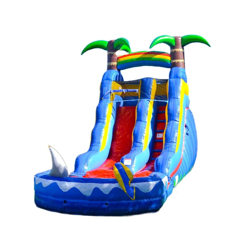 HeroKiddo 15' Ocean Shark Commercial Grade Inflatable Water Slide with Attached Splash Pool (No Blower Included), Outdoor Fun