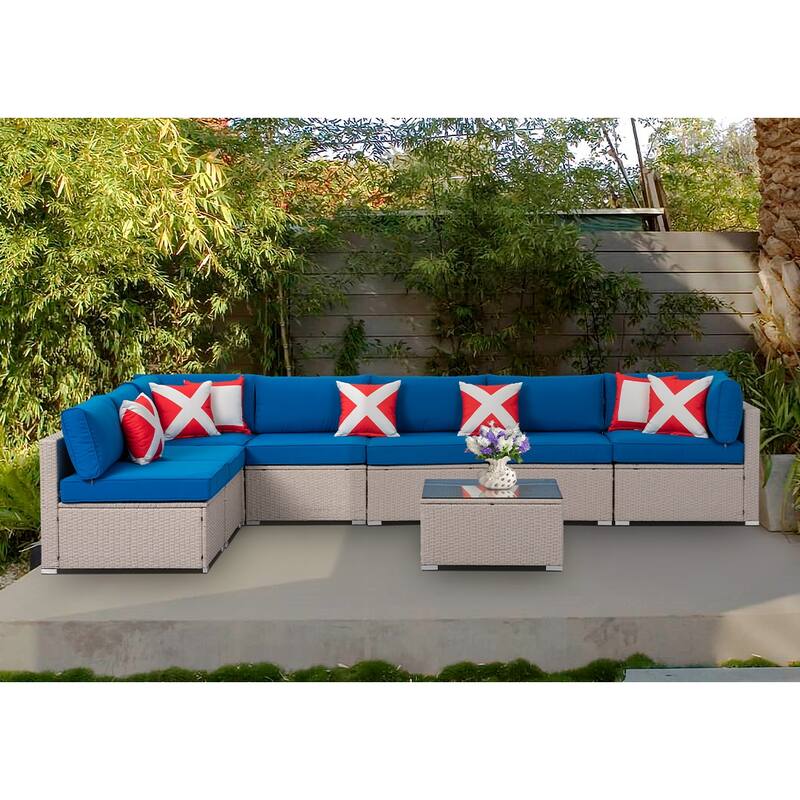COSIEST 8-piece PE Wicker Outdoor Sectional Set with Cushions