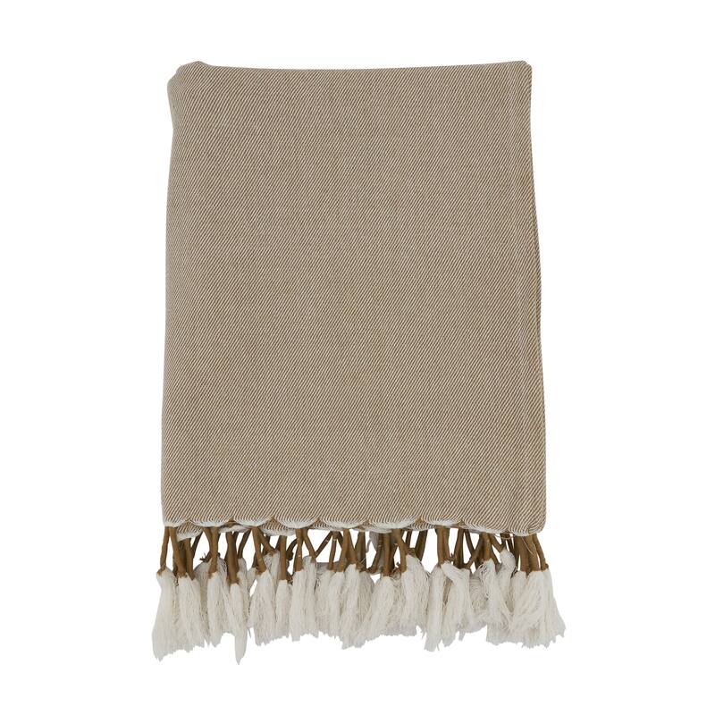 Rustic Luxe Tassel Throw Blanket - Natural