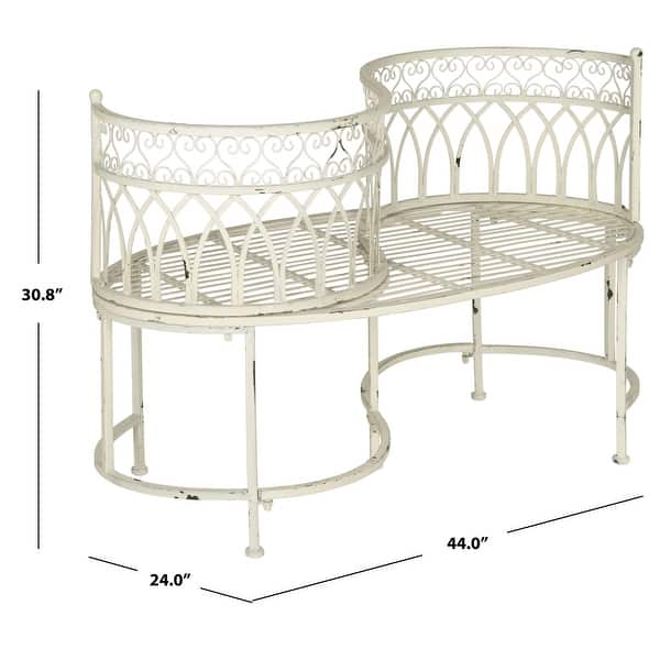 dimension image slide 0 of 3, SAFAVIEH Outdoor Living Lara Victorian Scroll Iron Kissing Bench - 44" W x 24" L x 30.8" H