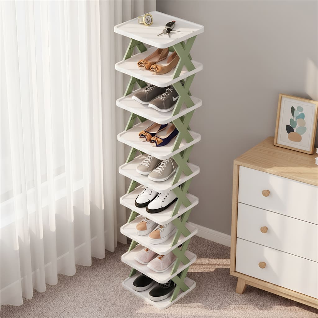 9 Tier Narrow Entryway Shoe Rack Plastic Vertical Shoe Organizer