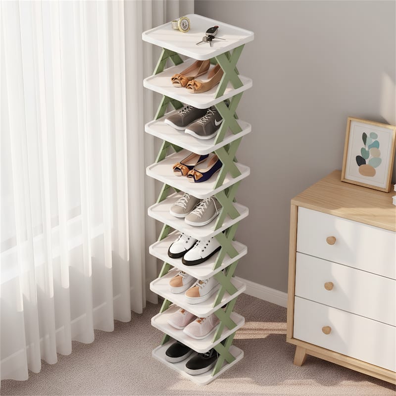 9 Tier Narrow Entryway Shoe Rack Plastic Vertical Shoe Organizer