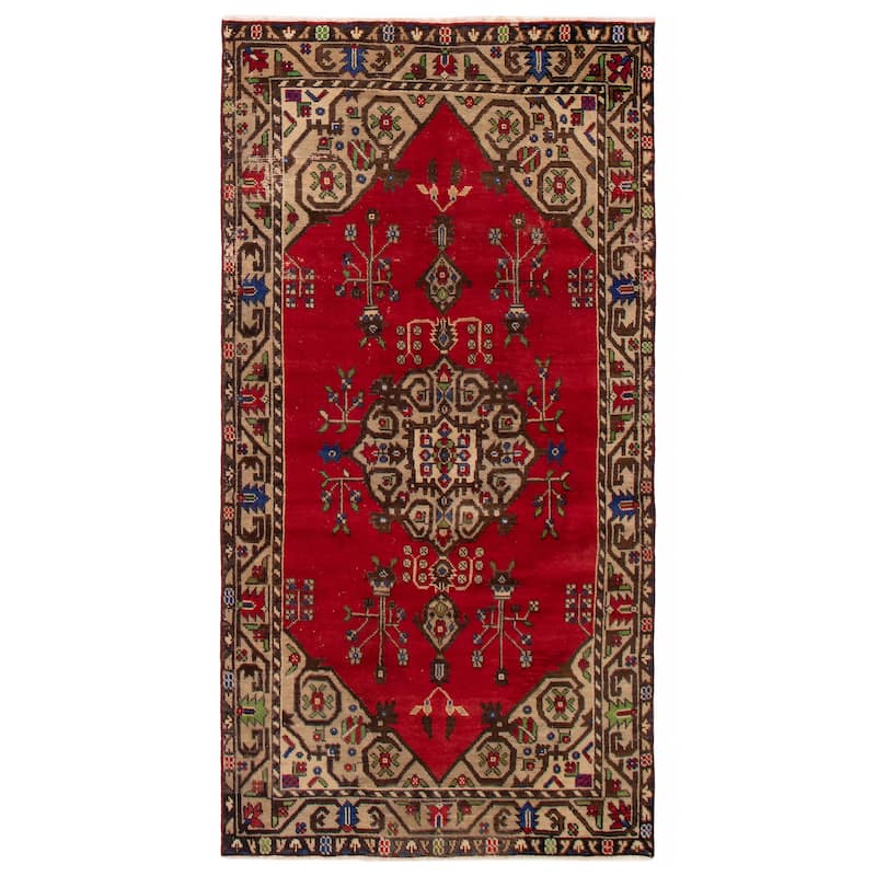 ECARPETGALLERY Hand-knotted Konya Anatolian Red Wool Rug - 4'10 x 9'5 - Red - 4'10 x 9'5