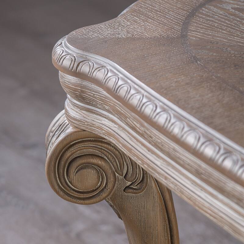Wooden Coffee Table with Open Bottom Shelf in Weathered Oak