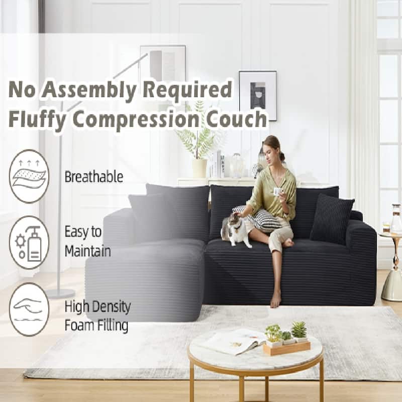 L-Shape 3-Seat Modular Sofa Memory Foam Sectional Couches with Oversized Chaise