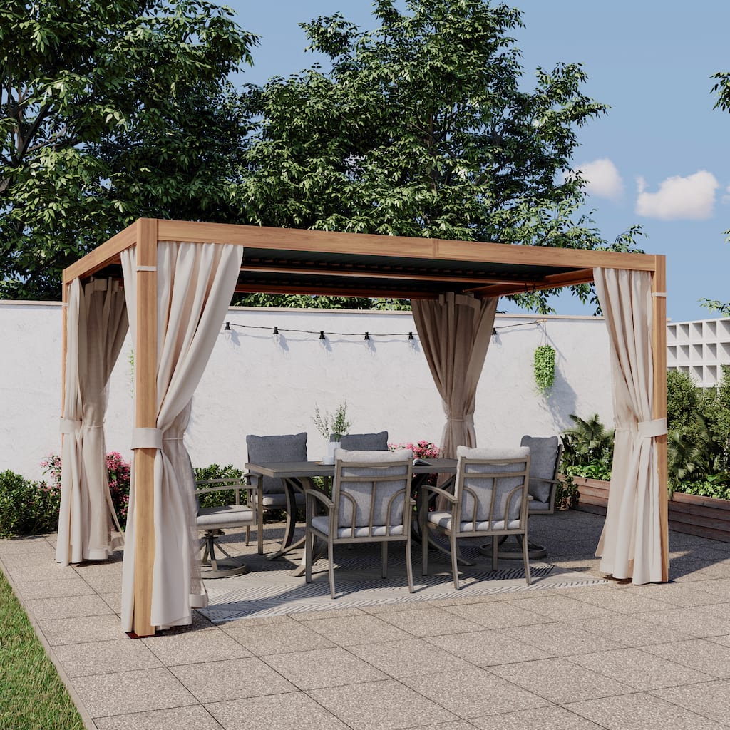 10 ft. x 13 ft. Aluminum Louvered Pergola with Adjustable Roof and Curtains