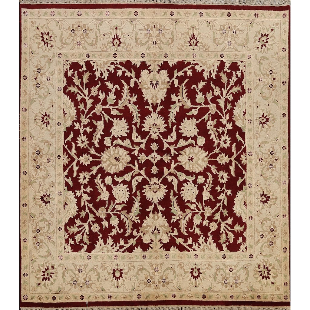 Vegetable Dye Floral Agra Oriental Area Rug Hand-knotted Wool Carpet - 7'1" x 7'1" Square