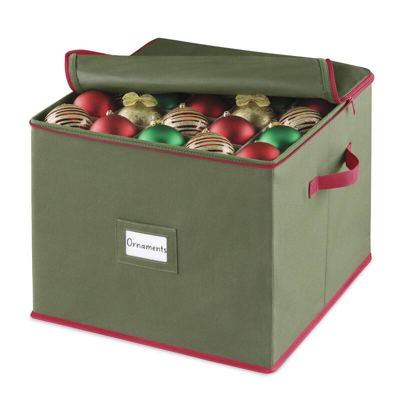 Whitmor Large Christmas Ornament Box 75 Sections, Green w/Red Trim