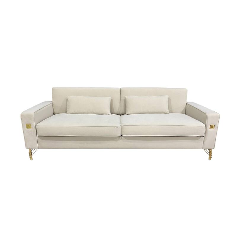 Modern 85.63" Velvet 3-seater Sofa with Gold Accents and Plush Cushions for Living Room