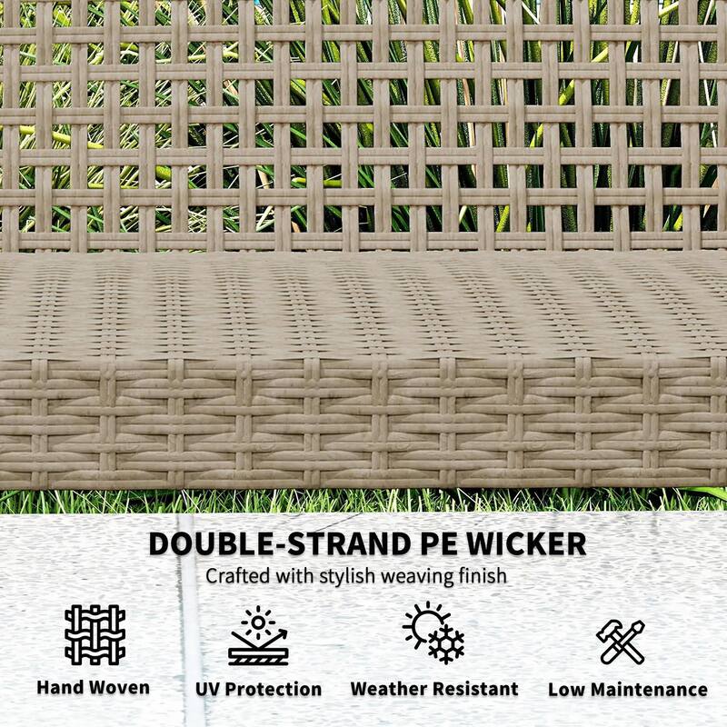 3-Seat Patio Wicker Sofa, Acacia Wood, Steel Armrests, 1000lb Capacity
