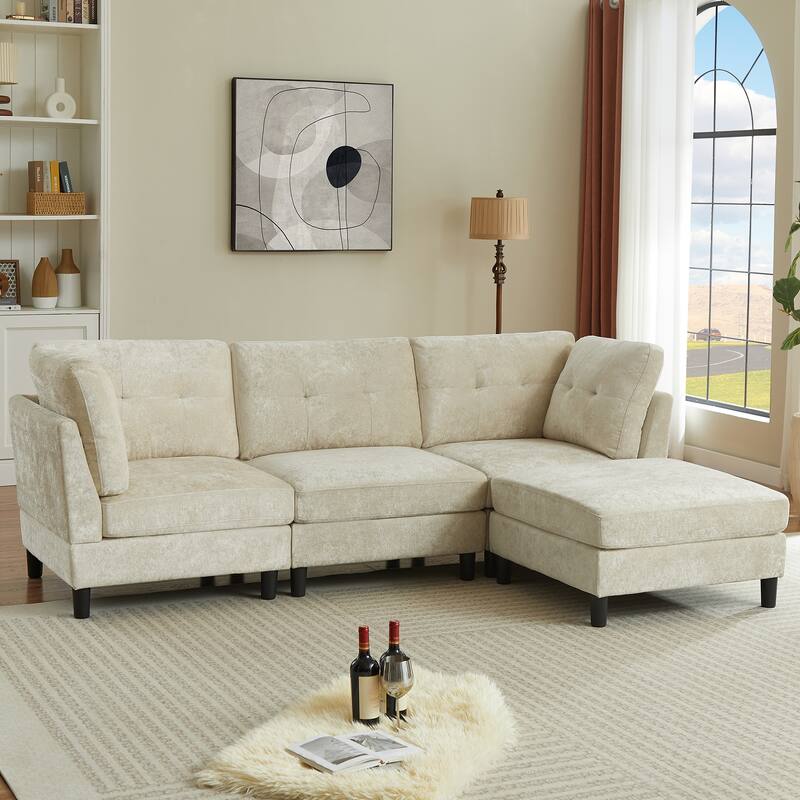 99.41" Chenille High Armrest L Shaped Sofa
