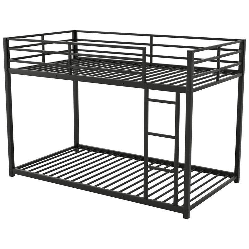 Twin over Twin Size Metal Low Bunk Bed with Ladder