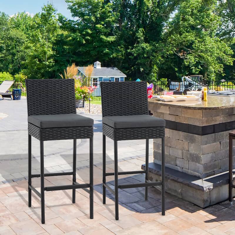 AVAWING Set of 2 Patio Wicker Barstools Rattan Bar Height Chairs