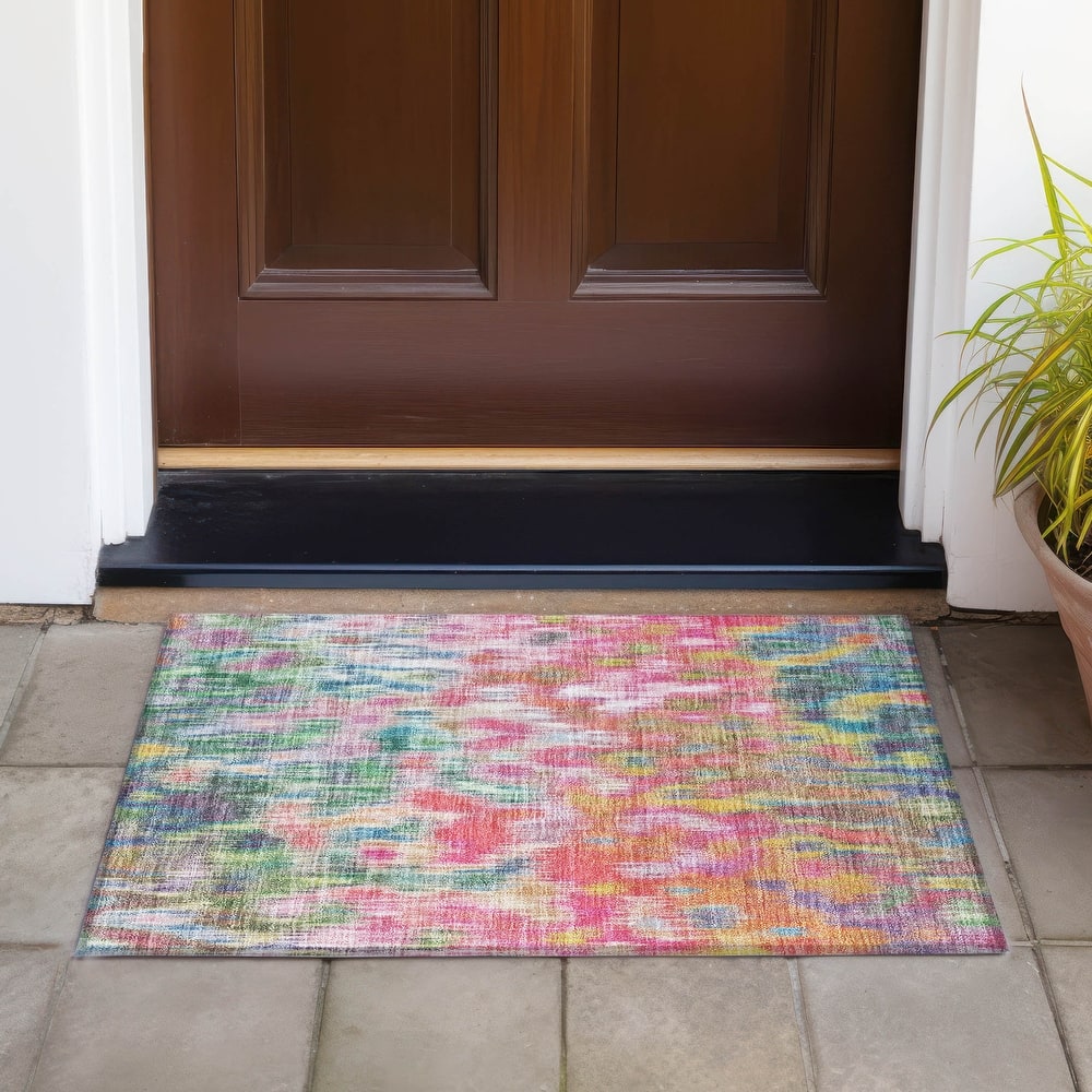 Machine Washable Indoor/Outdoor Modern Watercolor Chantille Rug