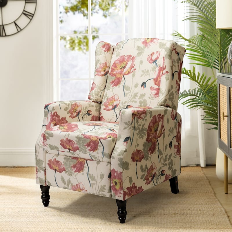Damaris Mid-Century Modern Manual Pushback Recliner with Wingback Design by HULALA HOME - Red