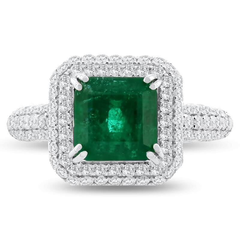 Auriya 18k White Gold 2ct Princess-Cut Emerald and 1ct TDW Diamond Halo Engagement Ring