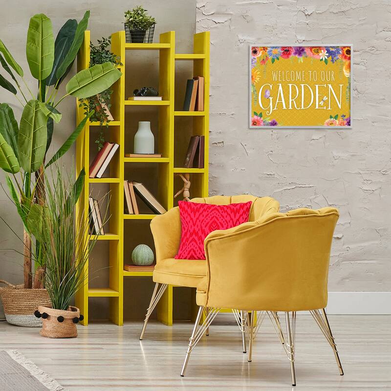 Stupell Garden Welcome with Floral Border Framed Giclee Art Design By Nicole DeCamp