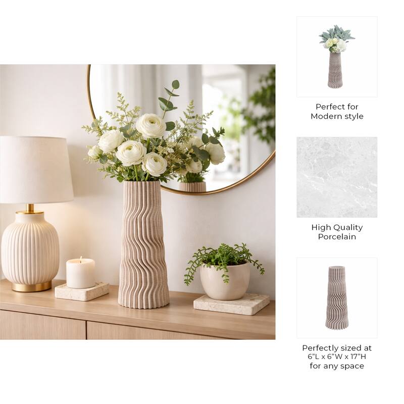 Decorative Vase - Tan Porcelain 3D Printed Textured