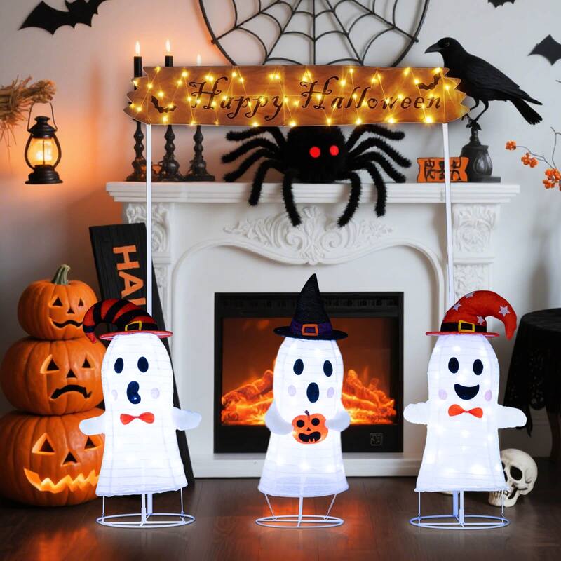 Costway 4 Pcs Halloween Decoration with Gate, Happy Halloween Sign, - As Picture Shows - See Details