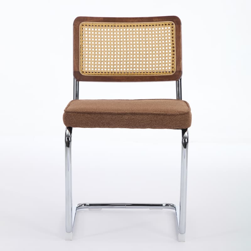 Velvet Upholstered Dining Chairs Set of 2, with Natural Cane Back and Stainless Chrome Base