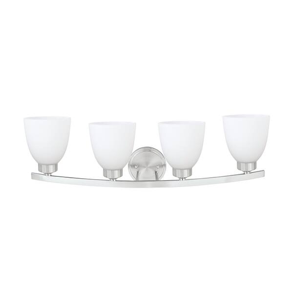 slide 2 of 4, Aspen Creative Four-Light Metal Bathroom Vanity Wall Light Fixture, 28-3/4" Wide, Transitional Design in Satin Nickel