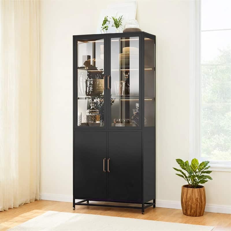 76.75'' Tall Display Cabinet w/Double Glass Doors Steel Curio Cabinet