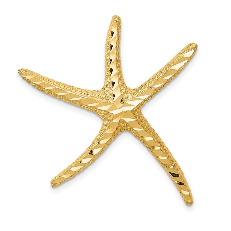 Curata 14k Yellow Gold 33mm Textured Sea shell Nautical Starfish Slide Pendant Necklace
