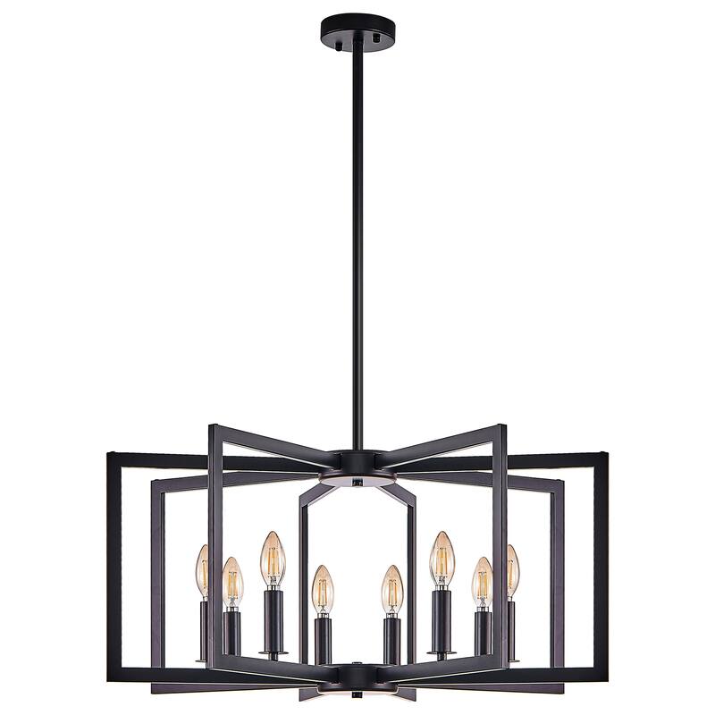 27" Modern Geometric 8-Light Chandelier - Industrial Metal Pendant Light Fixture for Living Room (Bulb Not Included)