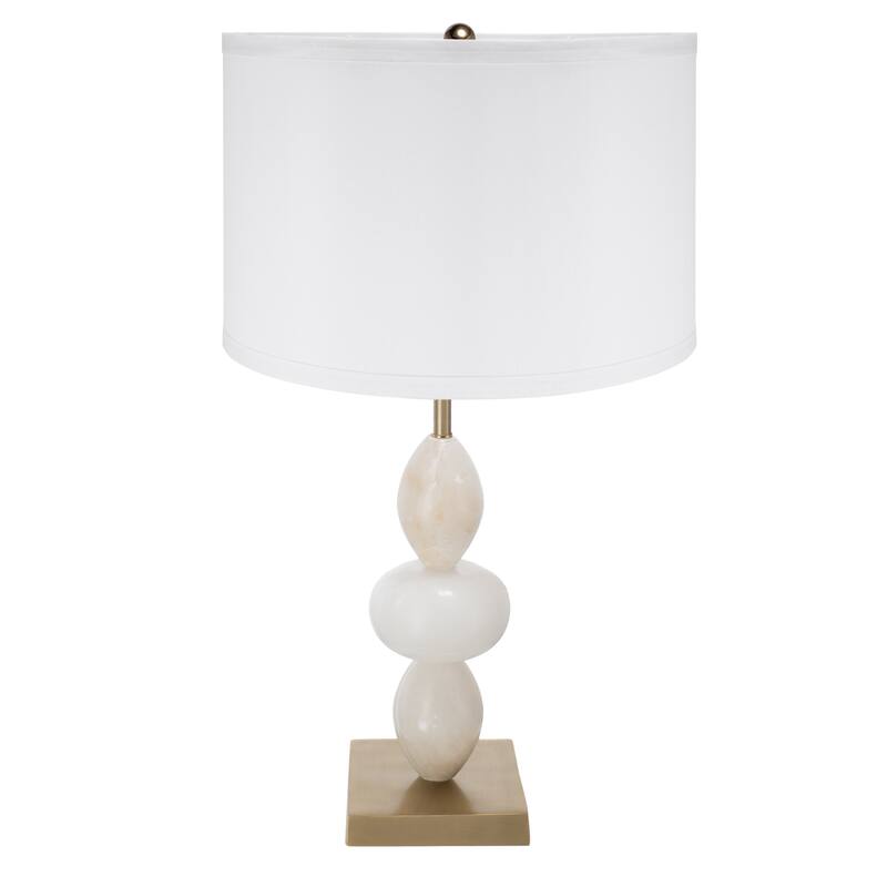 D14x26.3" White and Gold Three Tiered Round Table Lamp with Drum Shade