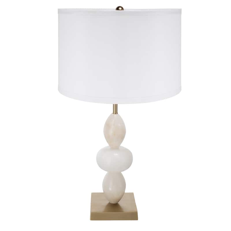 White and Gold Three Tiered Round Table Lamp with Drum Shade(Lamp Shade Assembly Required) - Gold+White