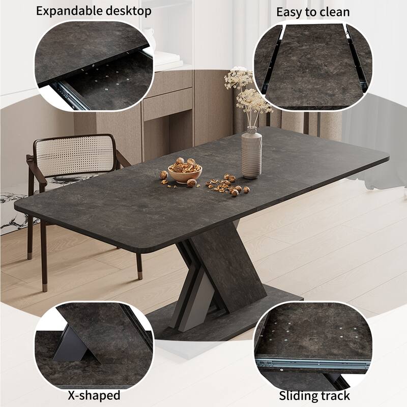 70.8" Modern Dining Table with X-Base, 110LB Capacity, Seats 6-8