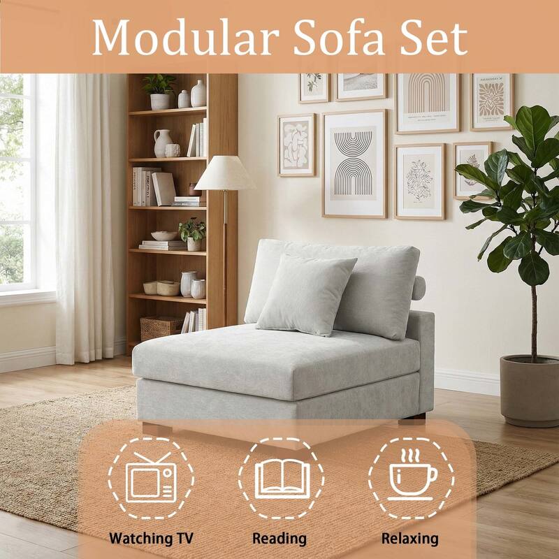 Chenille Upholstered Armless Accent Chair With Plush Cushion