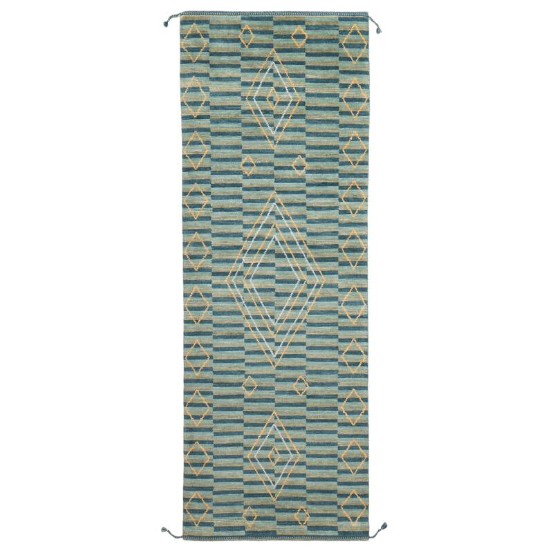 ECARPETGALLERY Hand-knotted Pak Finest Marrakesh Teal Wool Rug - 4'4 x 12'4