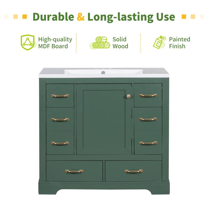 36" Bathroom Vanity without Sink, with 6 Drawers, Adjustable Shelf