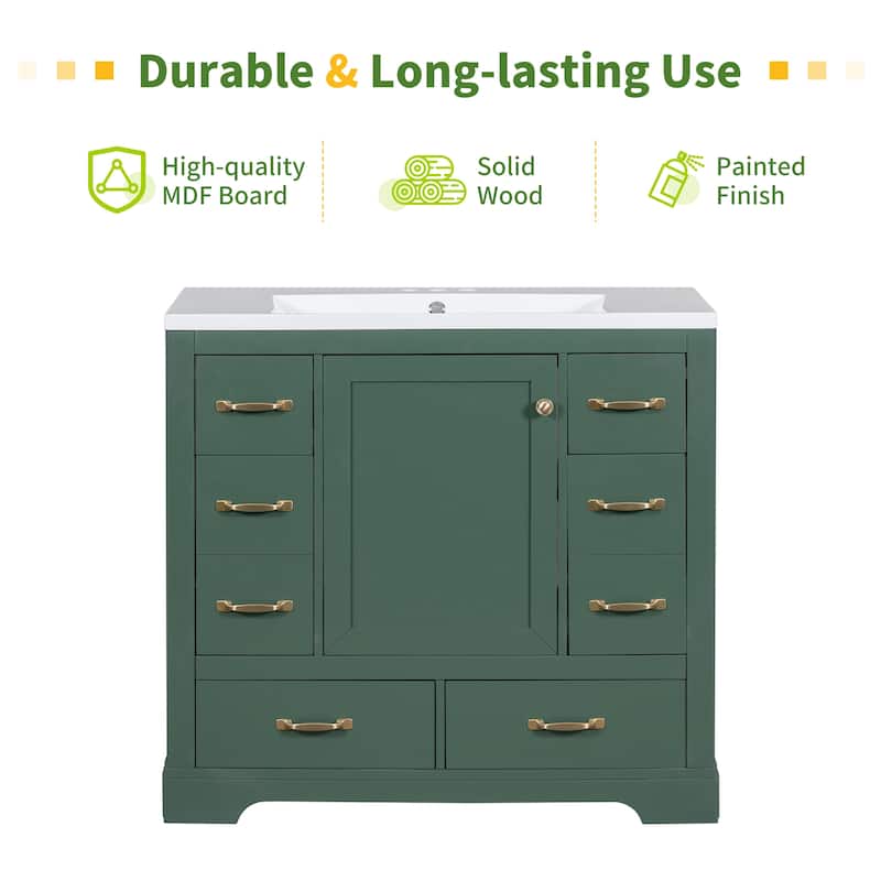 GDFStudio - Avalon 36-Inch Bathroom Vanity Cabinet Base Only, Six Drawers, Multi-Functional Drawer Divider, Painted Finish