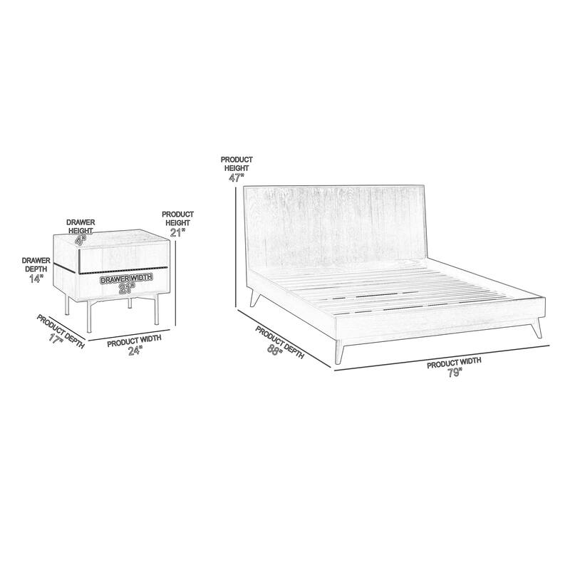 Deona 3pc King Size Bedroom Set with 2 Nightstand, Brushed Black Oak Wood