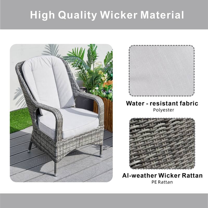 5-Piece Outdoor PE Wicker Aluminum Dining Set with 4 Armchairs and Adjustable Propane Fire Table
