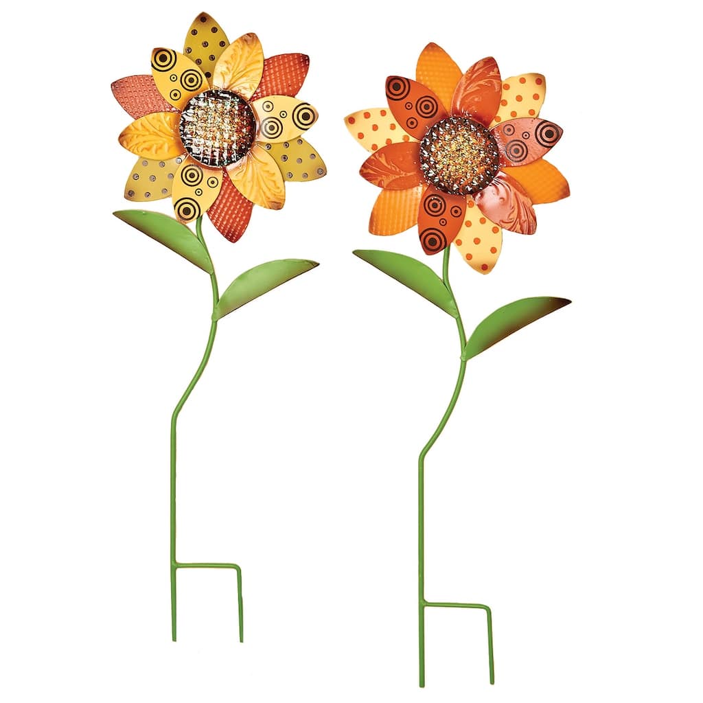 24" Metal Sunflower Garden Stakes, Set of 2