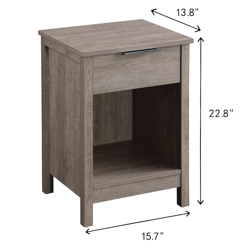 Nightstand with Drawer,End Table With Drawer and Open Shelf,Easy Assemble,Sturdy Side Frames,Metal Handle