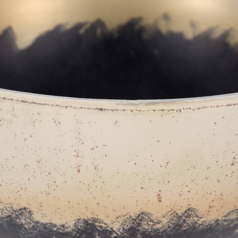 Modern Decorative Round Metal Bowl with Stand - 11", Ivory & Blue - 11.0"