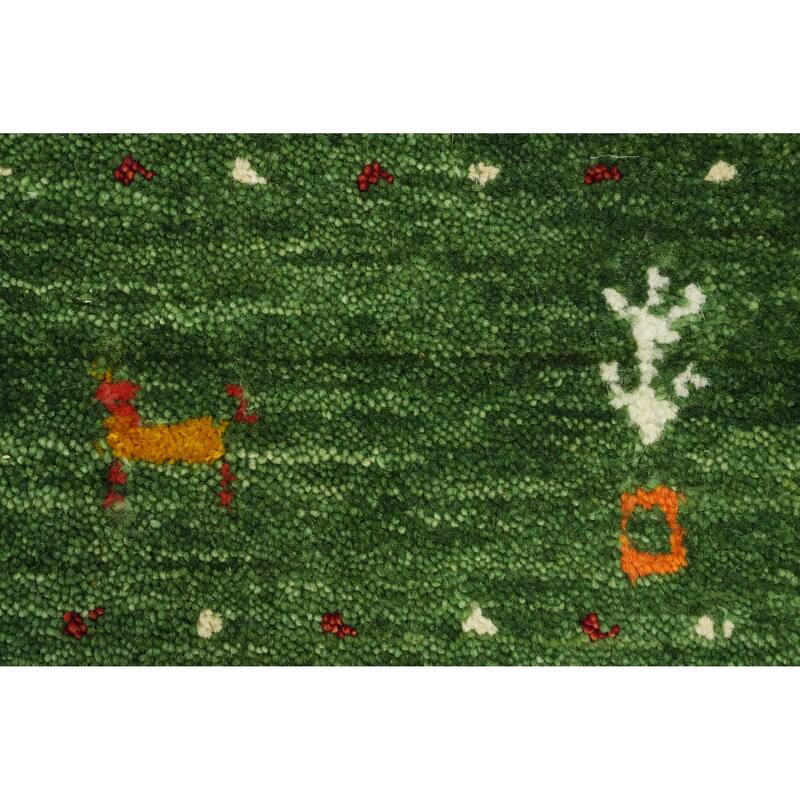 Hand Knotted Oriental 100% Wool Carpet Tribal Animal Pictorial Green Gabbeh Area Rug - 4' 0'' X 2' 2''