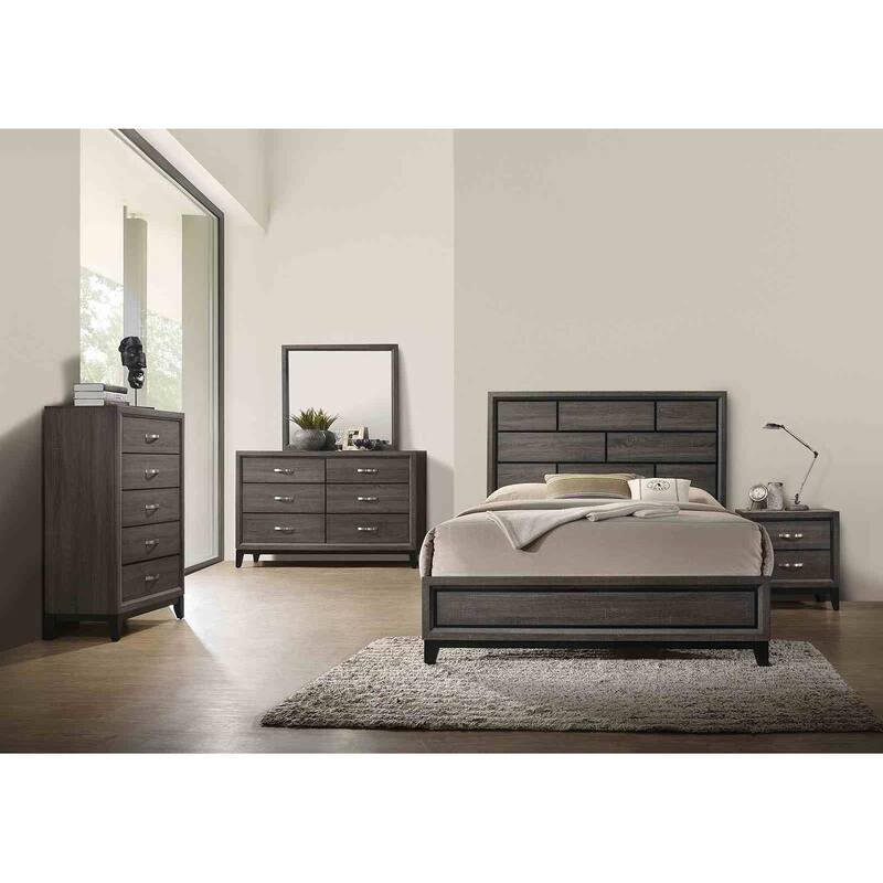 Gray Finsih Contemporary Bedroom Furniture Set Panel Headboard