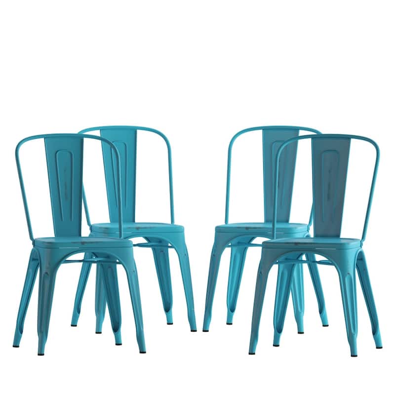 Distressed Metal Indoor-Outdoor Stackable Chair - Kitchen Furniture