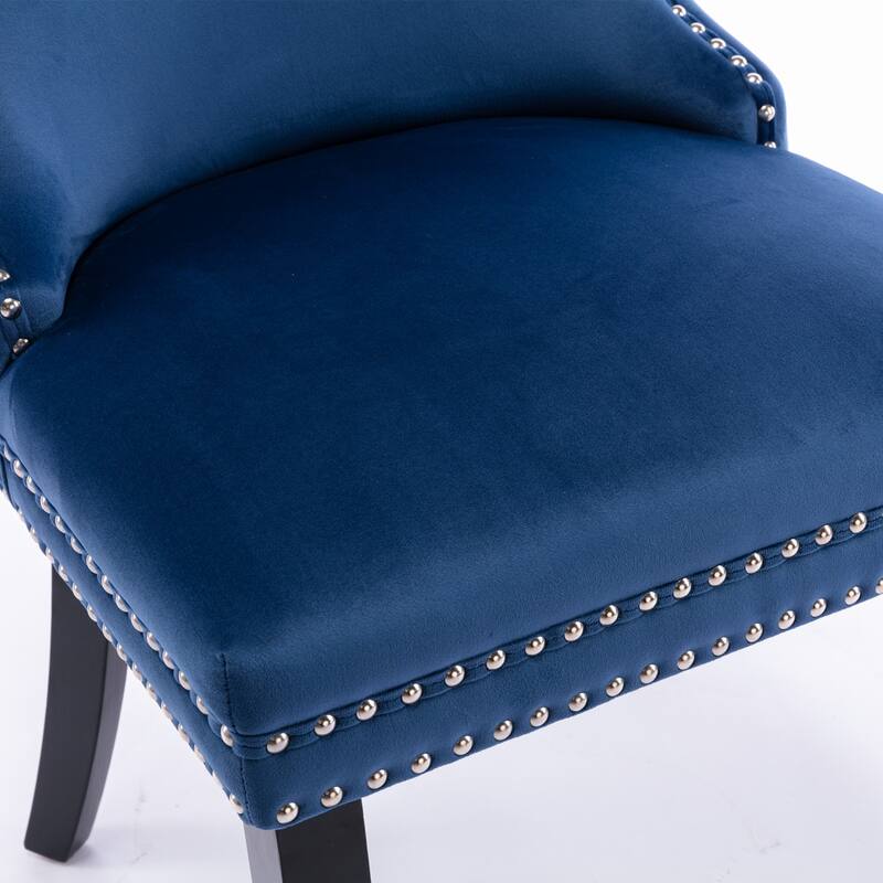 Upholstered Wing-Back Dining Chair with Backstitching Nailhead Trim and Solid Wood Legs,Set of 2, Blue