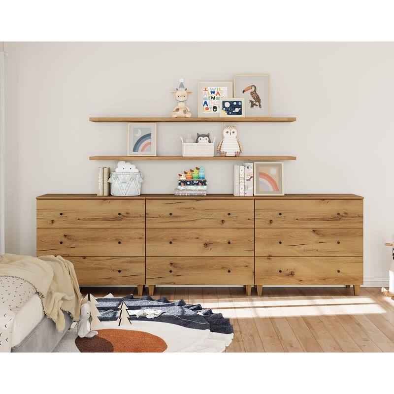 Wood Dresser with 3 Wide Drawers for Bedroom, Kids Room